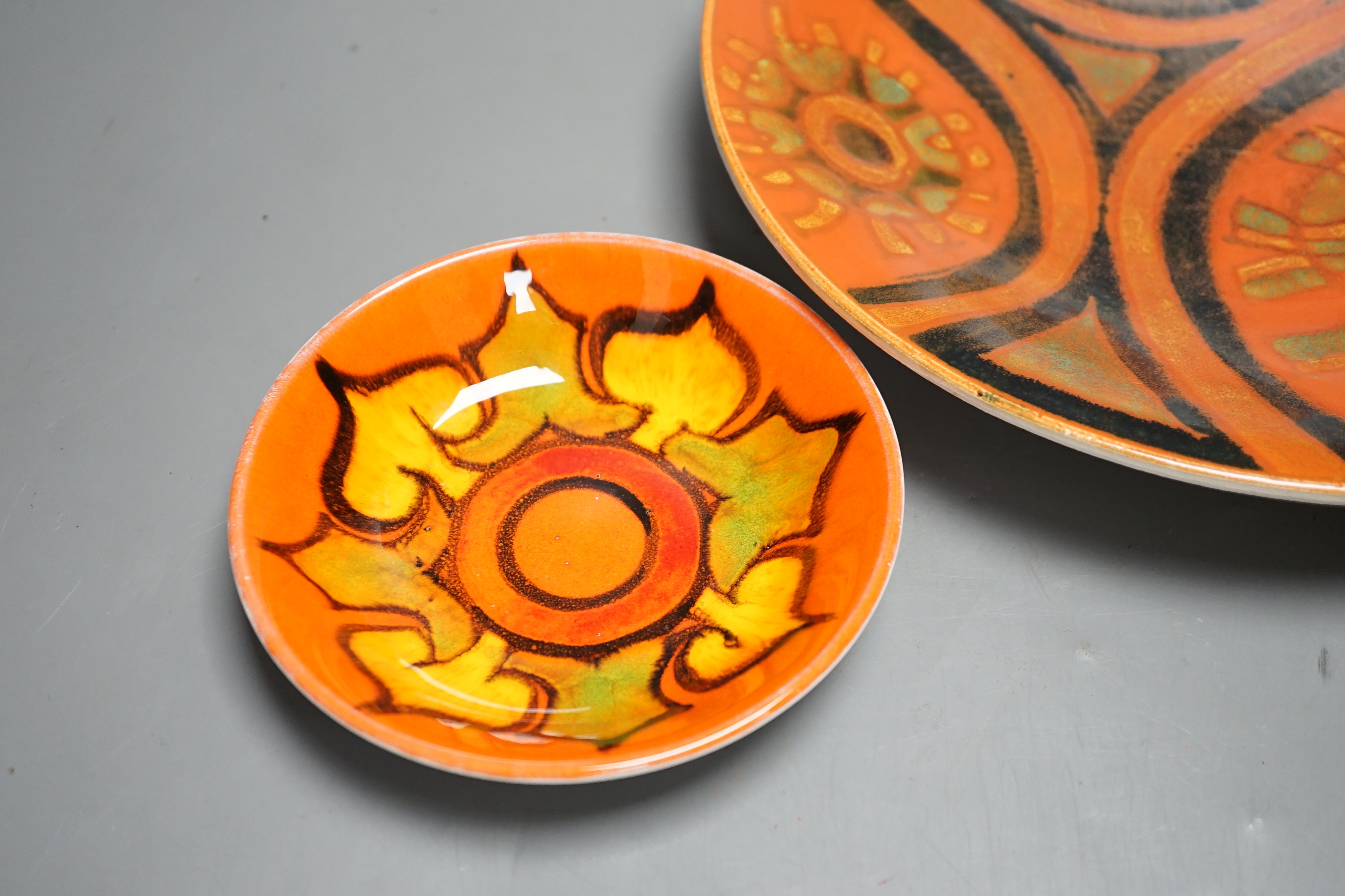 A Poole charger and a smaller plate, 27cms diameter